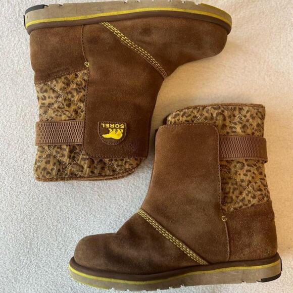 Sorel Suede Leopard Print Nutmeg Rylee Waterproof Boots Women 6 / Youth 4 - Picture 8 of 15